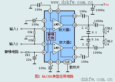 HA1392典型應用電路,音頻功放電路圖
