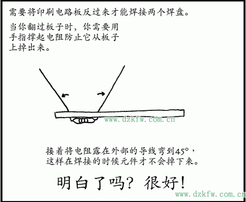 需要將印刷電路板反過來才能焊接兩個焊盤。