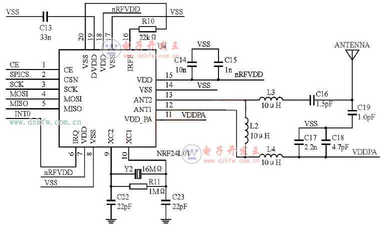 基于nRF24L01的射頻收發(fā)電路原理圖