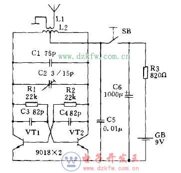 輸出功率較大的推挽式無線電遙控發(fā)射器電路圖