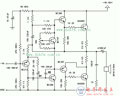 簡易大功率功放電路圖分享(五款電路圖介紹)